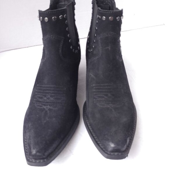 Dingo Black Cowboy Boots Western Goth Leather Studded Minimal Pull On Ankle - Picture 13 of 13